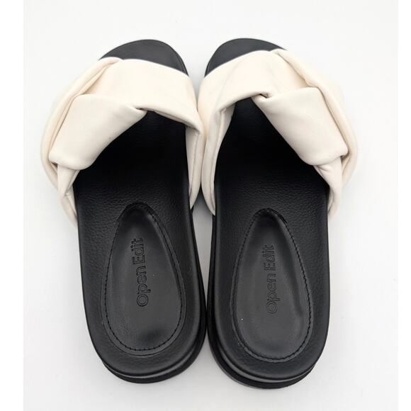 Open Edit Twisted Knot Flat Sandals Women's White/Black Size US7.5M EU38 - Picture 9 of 13
